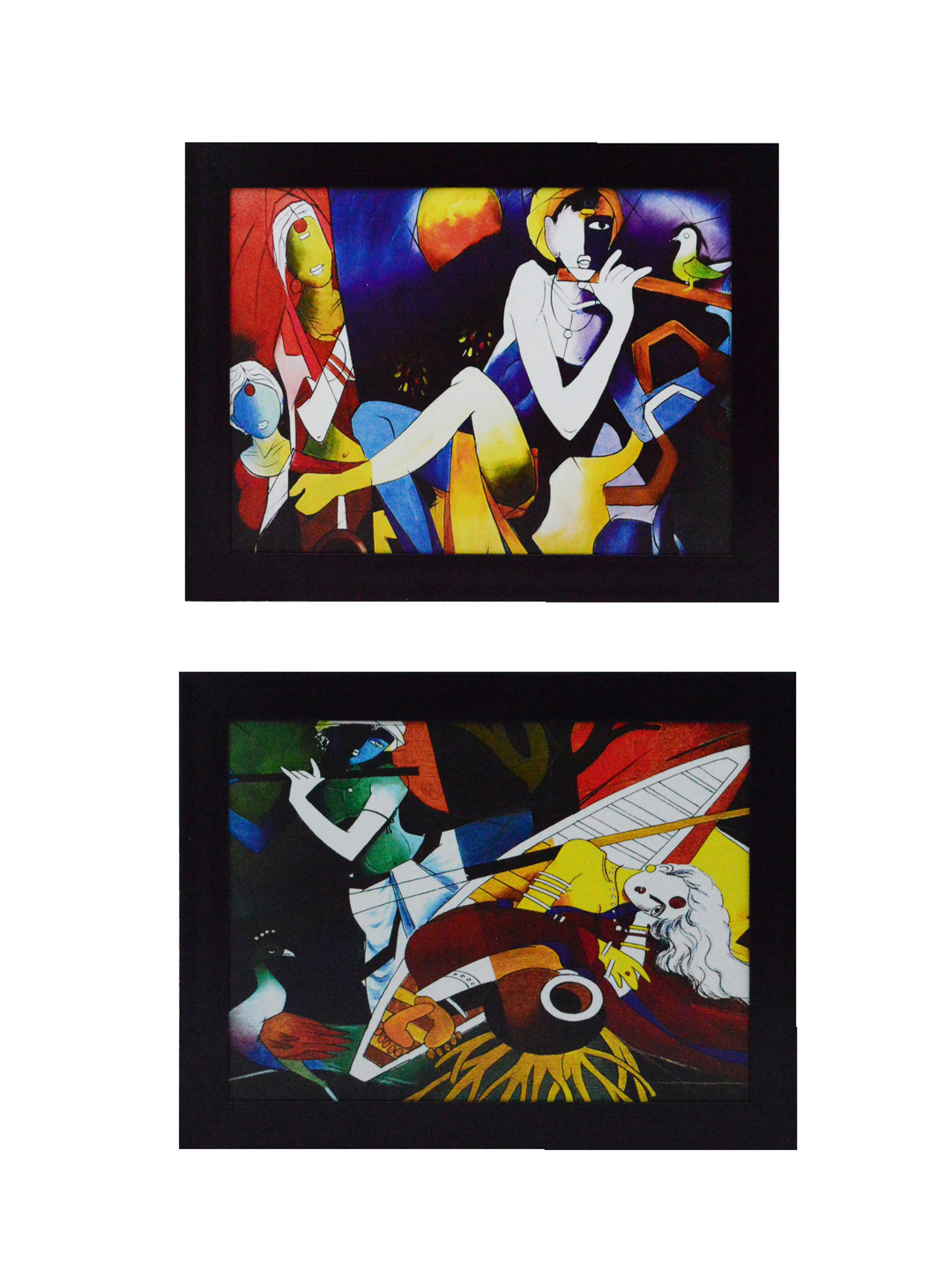 eCraftIndia Multicoloured Set of 2 Lord Radha Krishna UV Wall Art