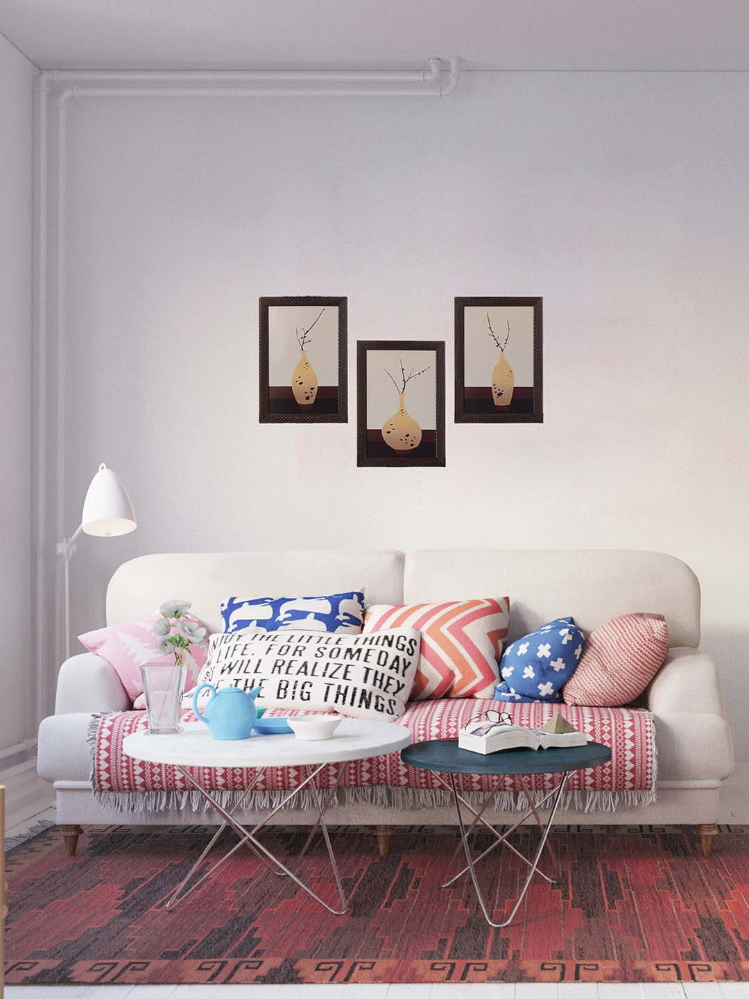 eCraftIndia Multicoloured Set of 3 Botanical Flower UV Wall Art