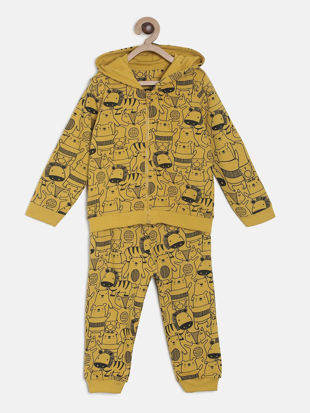 MINI KLUB Boys Yellow & Black Printed Pure Cotton Tracksuit