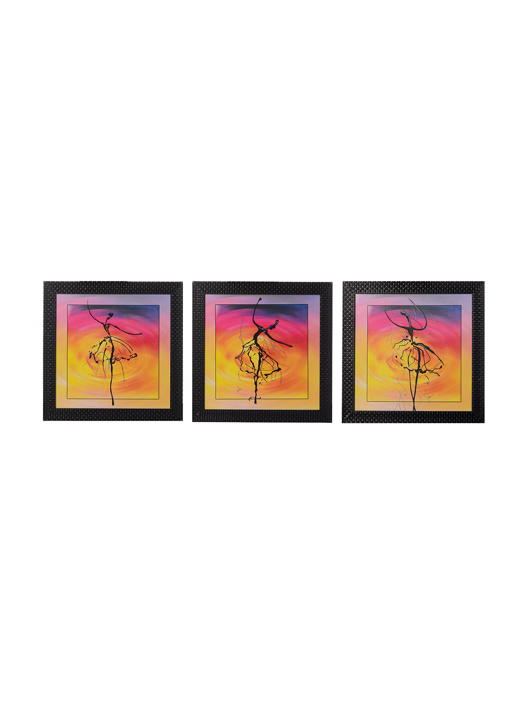 eCraftIndia Dancing Girl Synthetic Wood 3 Pcs Wall Square Paintings Wall Art - 12x12In
