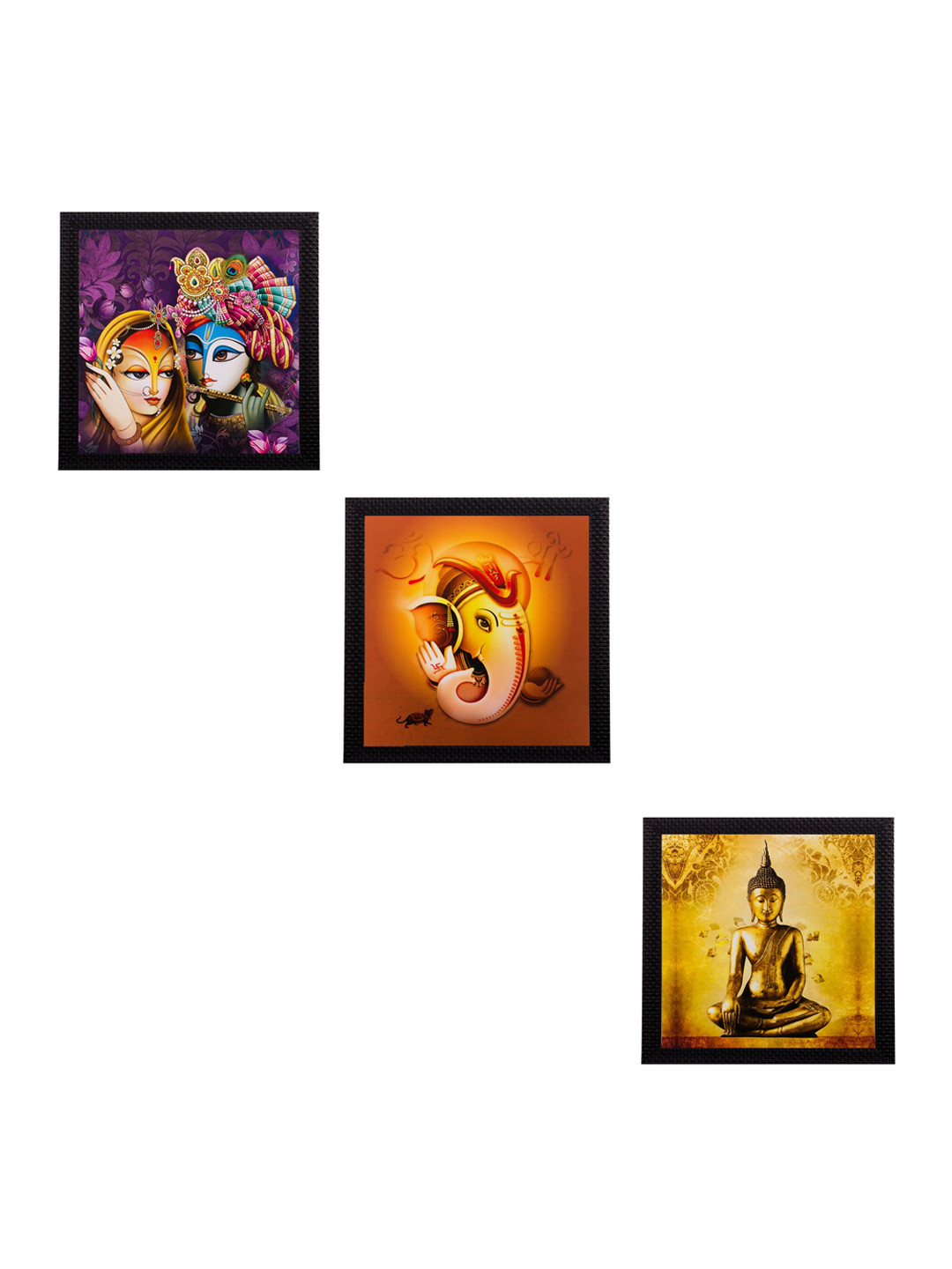 eCraftIndia Multicoloured Set of 3 Religious UV Wall Art