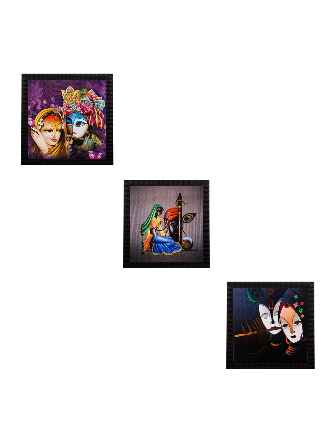eCraftIndia Radha Krishna Synthetic Wood 3 Piece Wall Square Paintings Wall Art 11 x11In