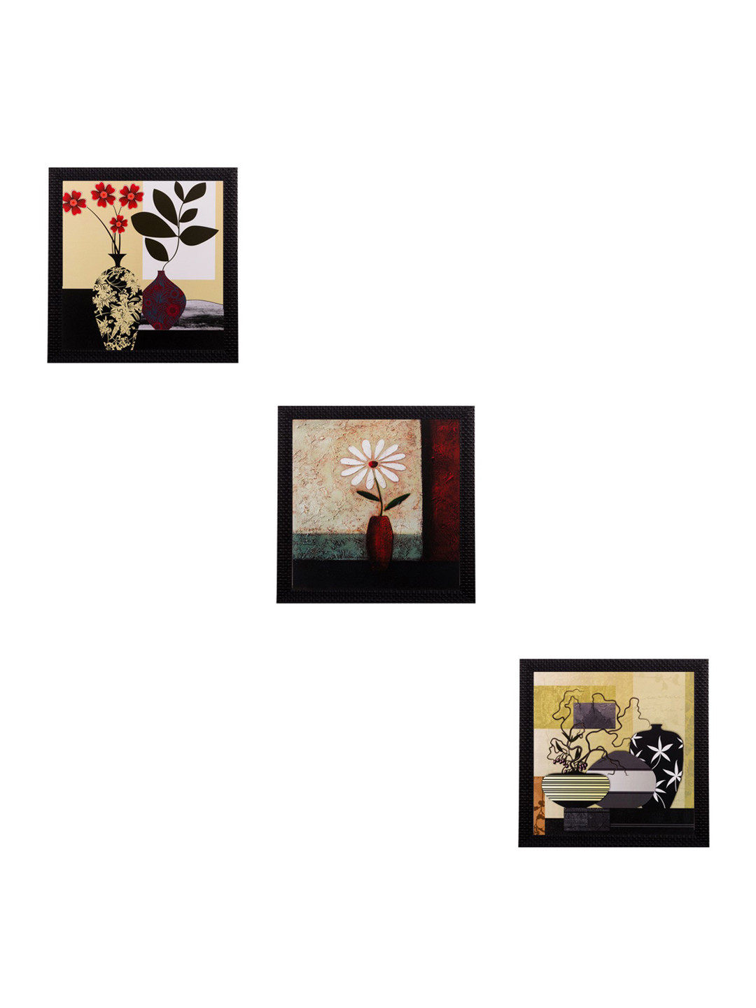 eCraftIndia Flowers Synthetic Wood 3 Pcs Wall Living Room Rectangle Paintings Wall Art