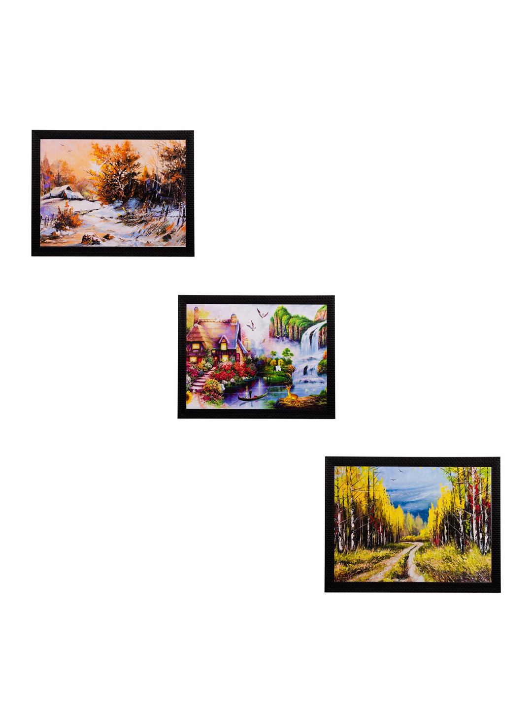 eCraftIndia Multicoloured Set of 3 Nature UV Wall Art