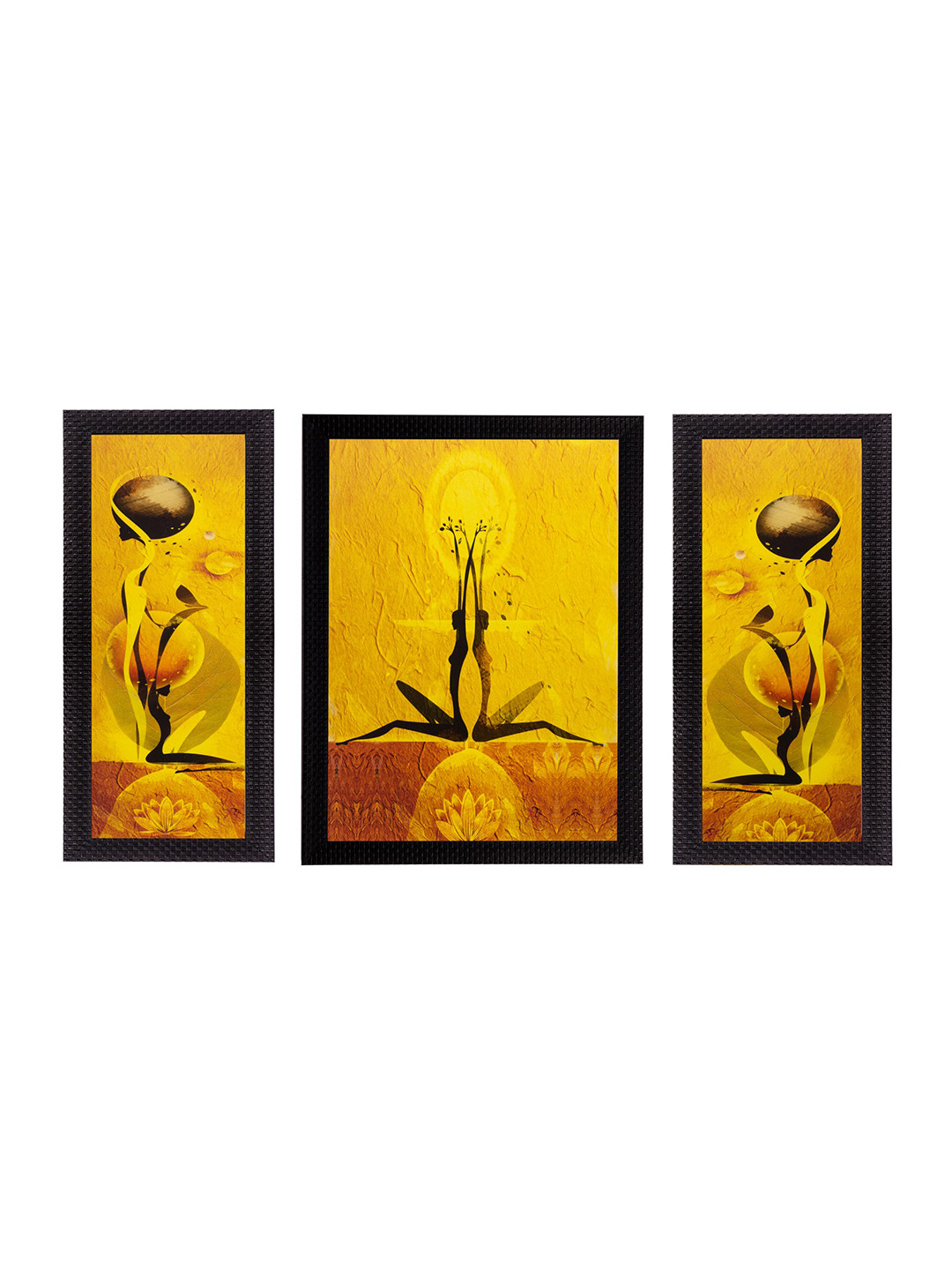 eCraftIndia Set of 3 Yellow Dancing Girls UV Wall Art