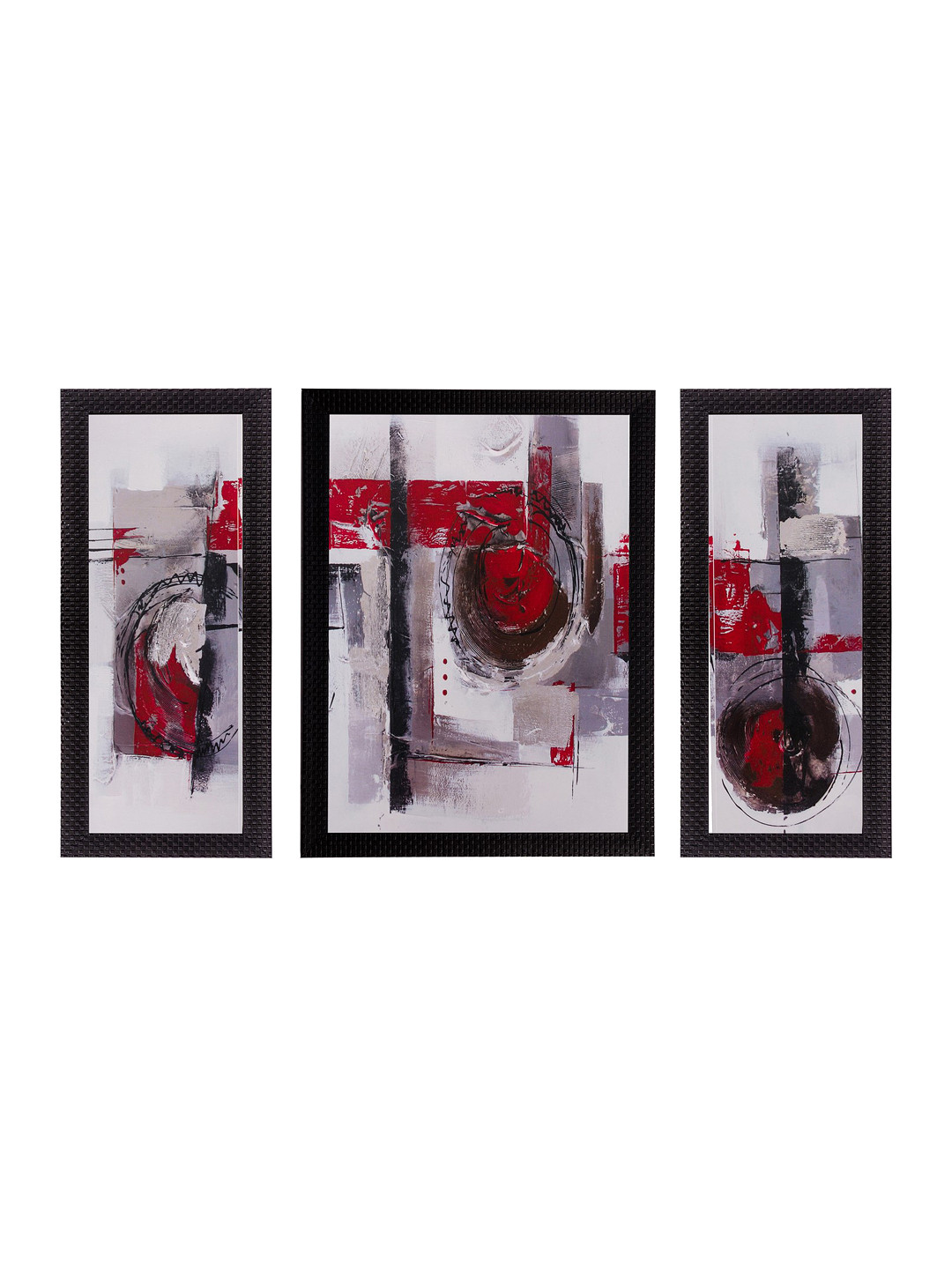 eCraftIndia Set of 3 Red & White Abstract UV Wall Art