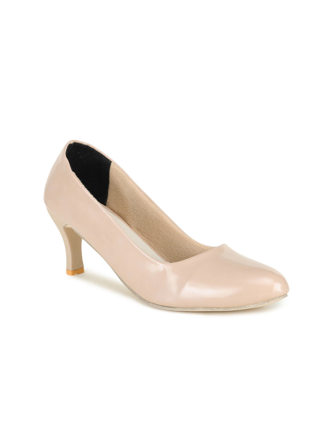 Walkfree Beige Solid Kitten Heels Pumps