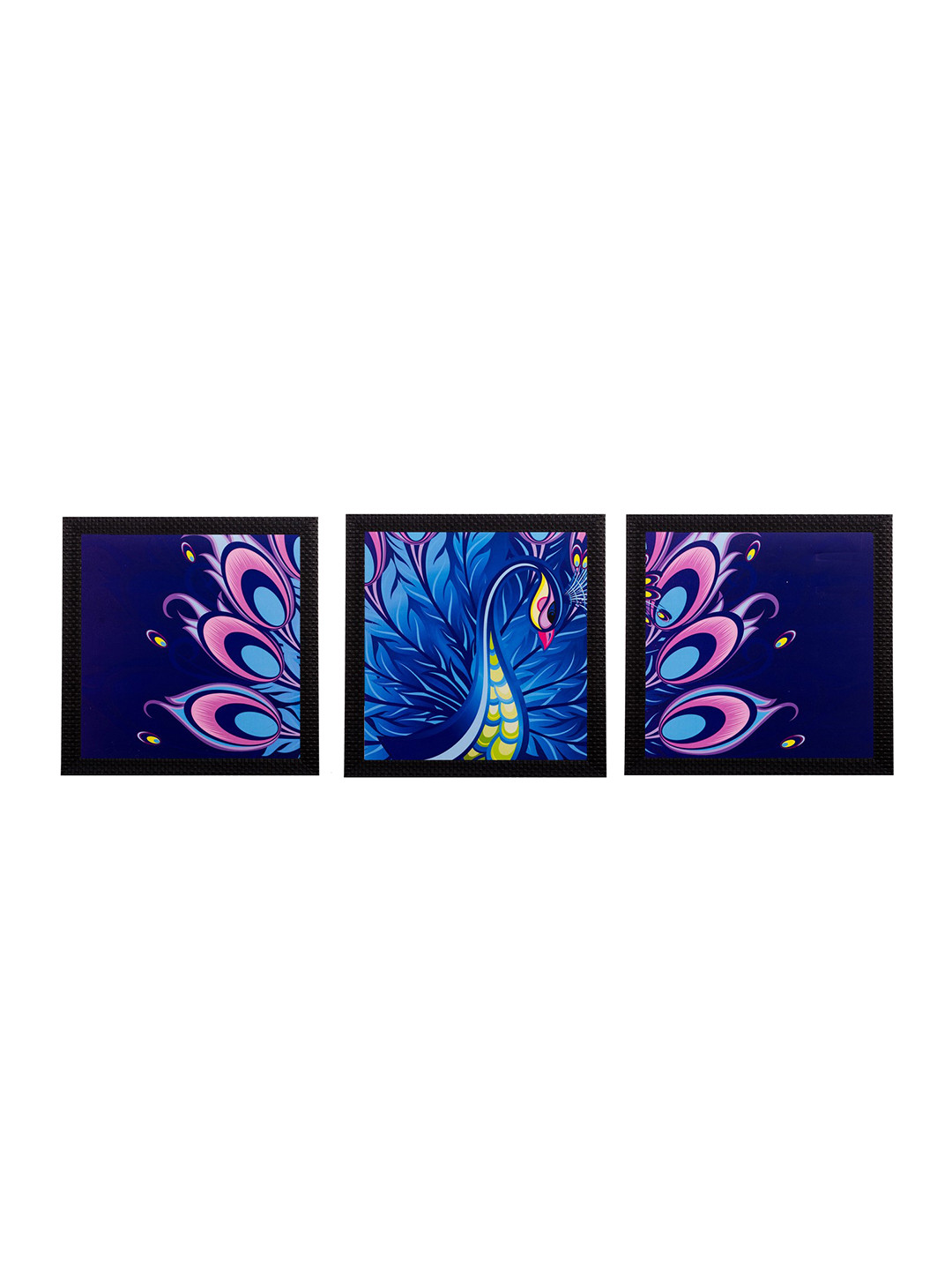 eCraftIndia Blue 3 Panel Peacock UV Wall Art