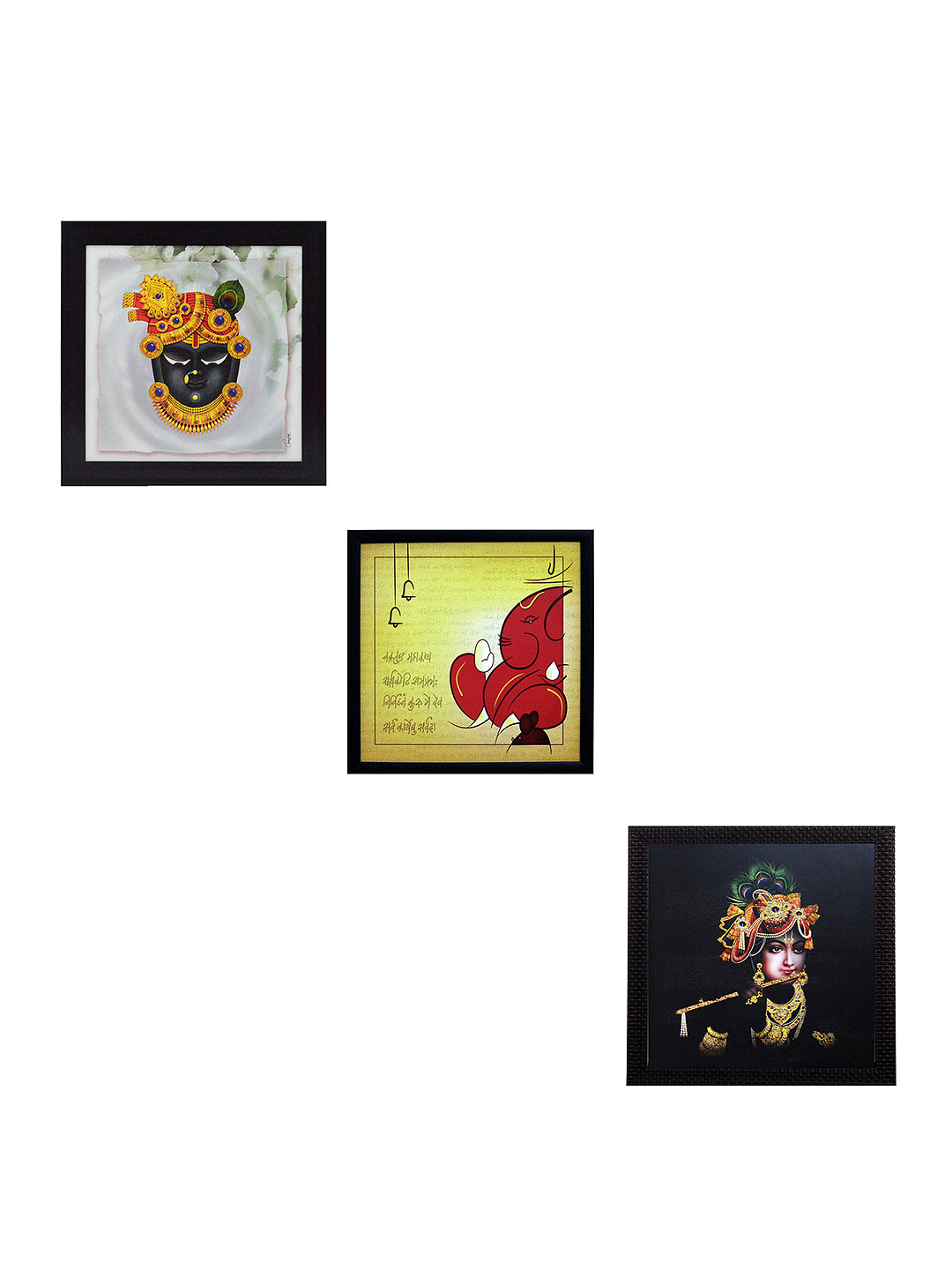 eCraftIndia Multi Synthetic Wood 3 Pcs Wall Living Room Square Potrait Paintings Wall Art