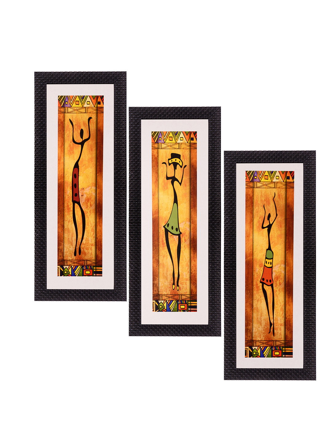 eCraftIndia Multicoloured Set of 3 Tribal UV Wall Art
