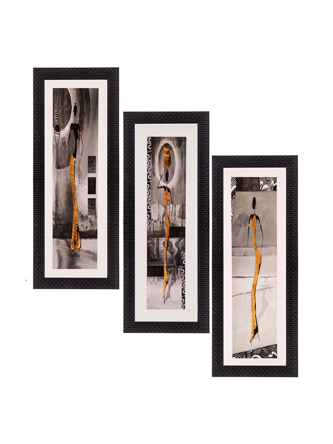 eCraftIndia Multicoloured Set of 3 Tribal UV Wall Art