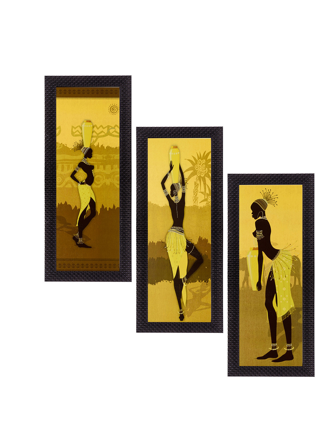 eCraftIndia Satin Matt Synthetic Wood 3 Piece Wall Rectangle Paintings Wall Art