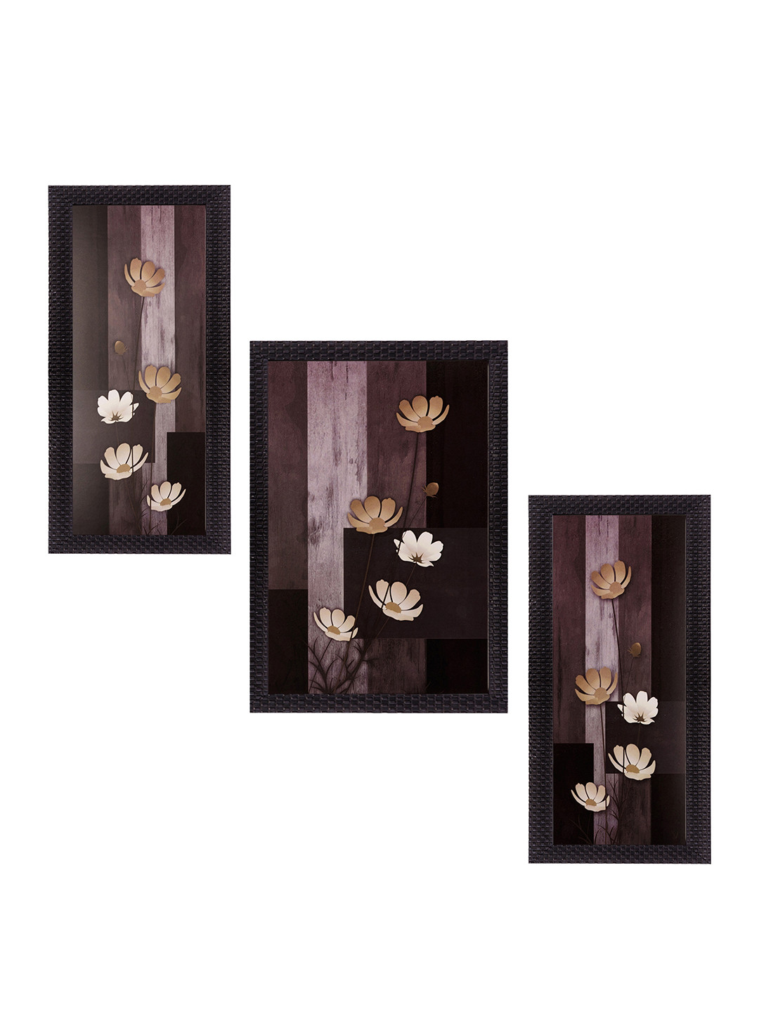 eCraftIndia Textured Art Synthetic Wood 3 Piece Wall Rectangle Paintings Wall Art
