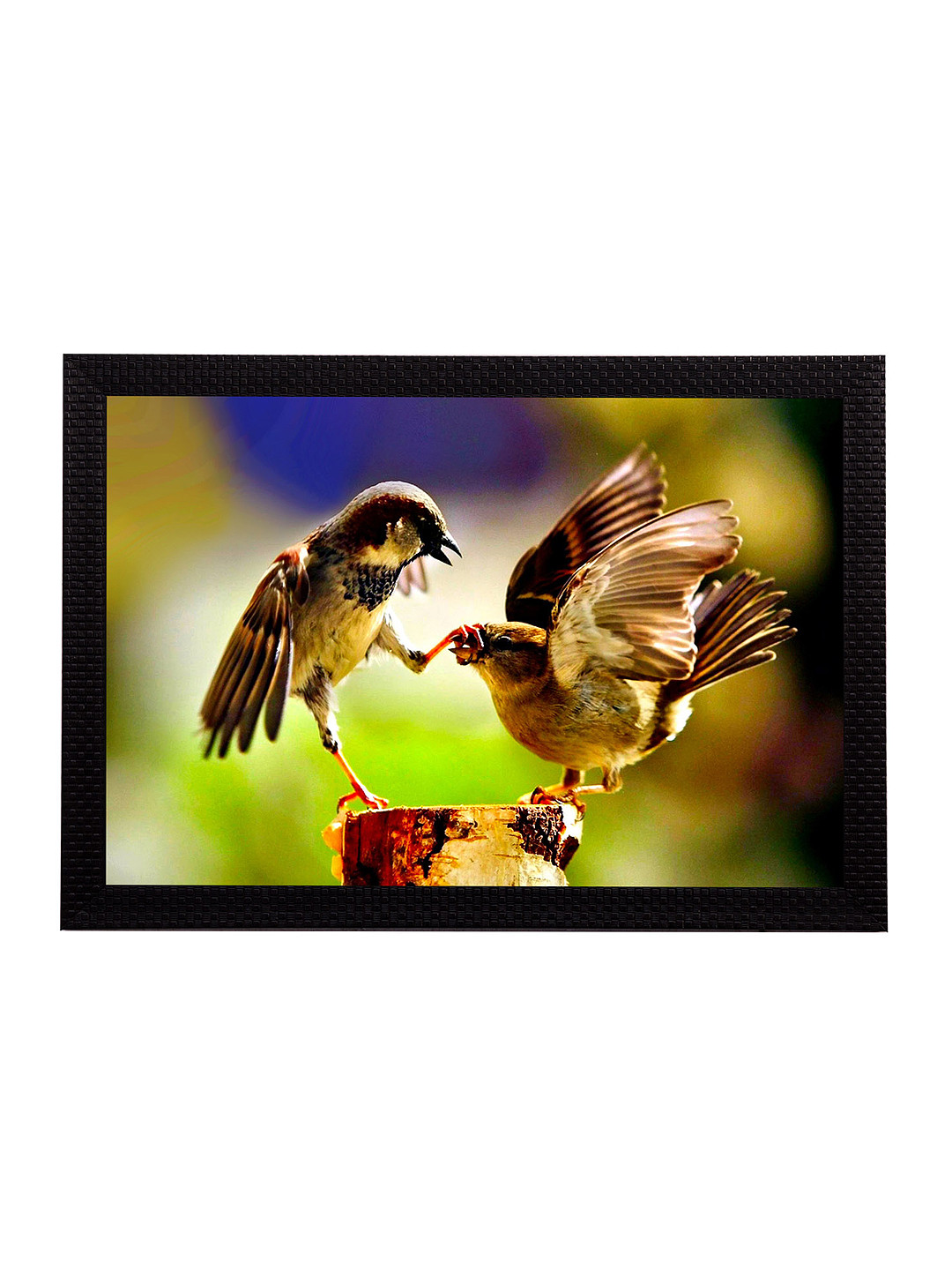 eCraftIndia Playing Birds Synthetic Wood Wall Rectangle Paintings Wall Art -10 x 14In