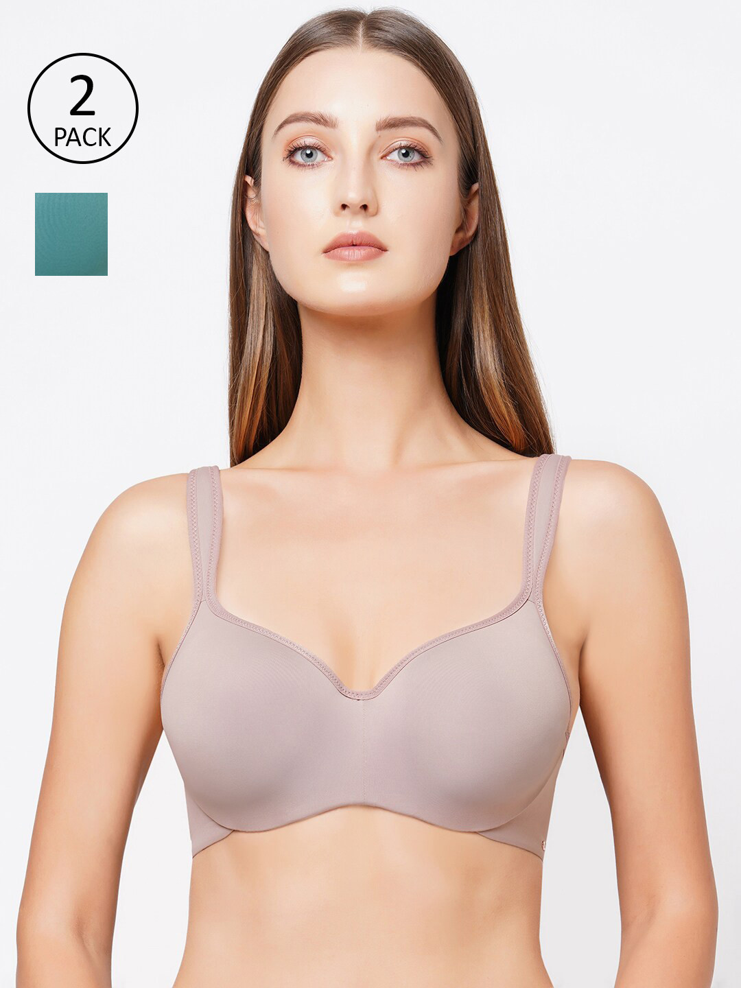 SOIE Full Coverage Padded Wired Sweetheart Neckline Seamless Cups Bra-Pack of 2