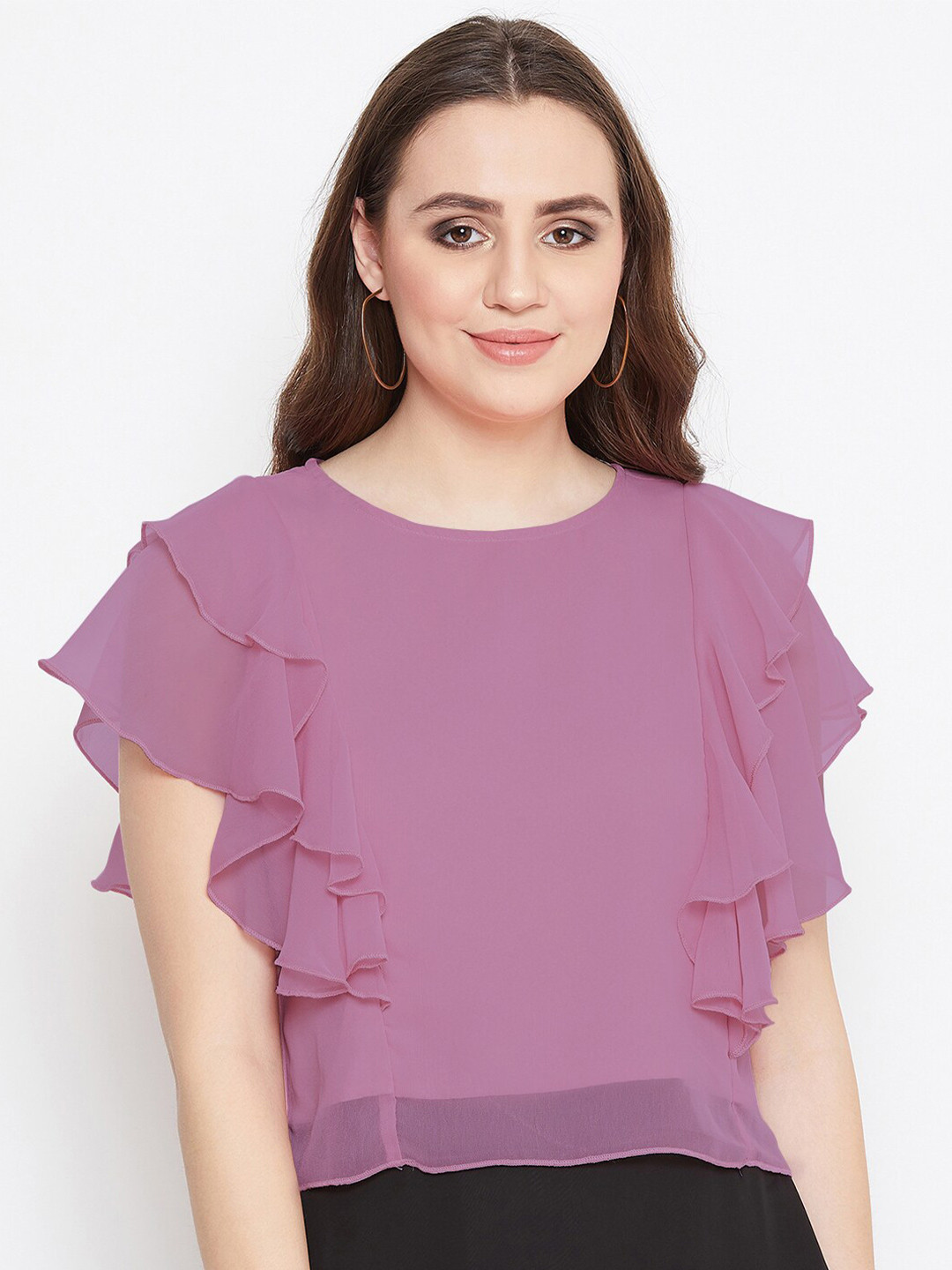 Bitterlime Mauve Ruffles Tiered Top