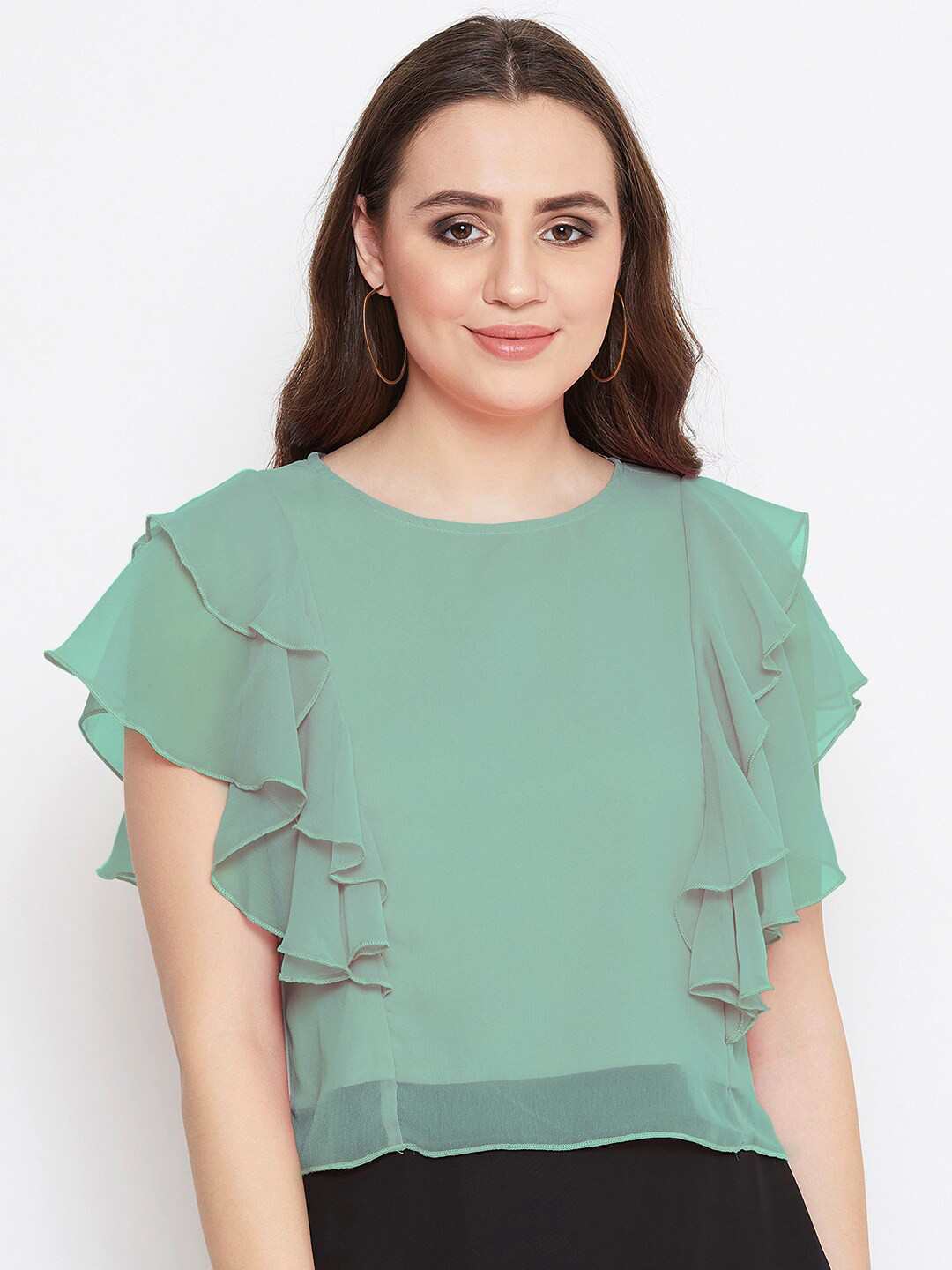 Bitterlime Blue Ruffles Tiered Top