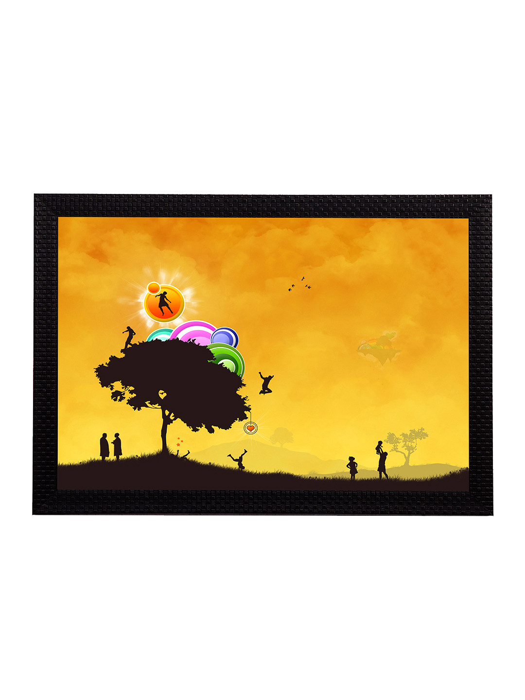 eCraftIndia Playful Evening Paper Wall Rectangle Paintings Wall Art 14x20In
