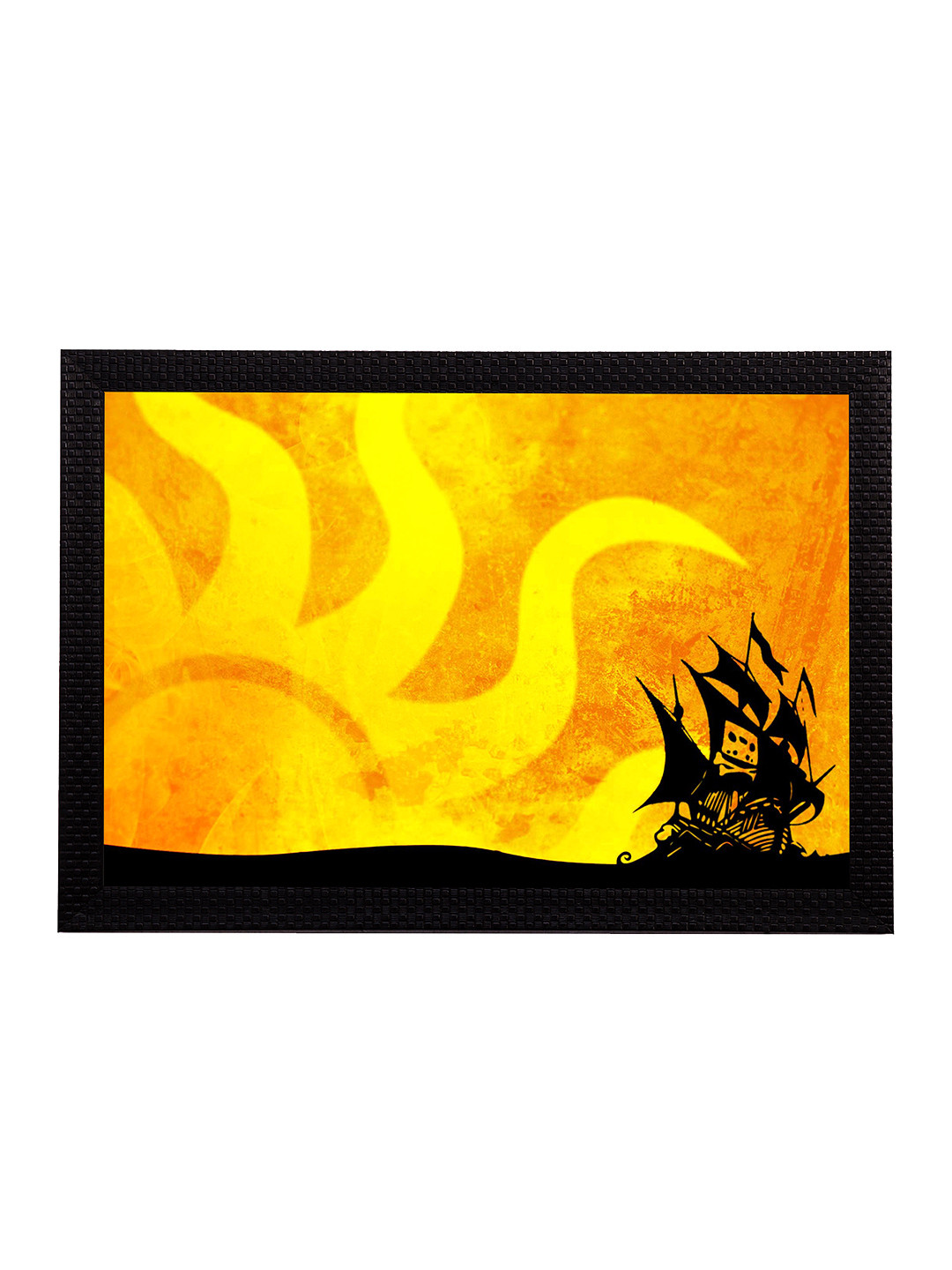 eCraftIndia Orange & Black Sailing Ship UV Wall Art