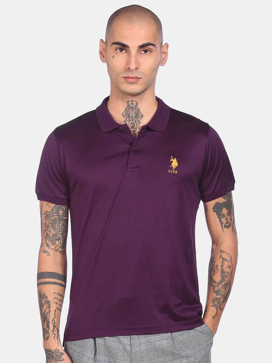 LOUIS PHILIPPE Solid Men Polo Neck Purple T-Shirt