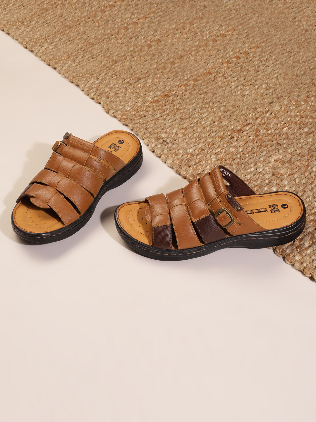 Red Chief Men Brown & Tan Leather Comfort Sandals