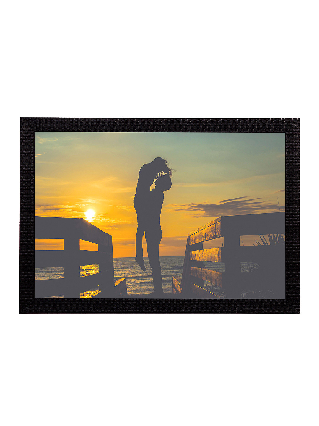 eCraftIndia Sunset Love Synthetic Wood Wall Rectangle Paintings Wall Art - 14x20In