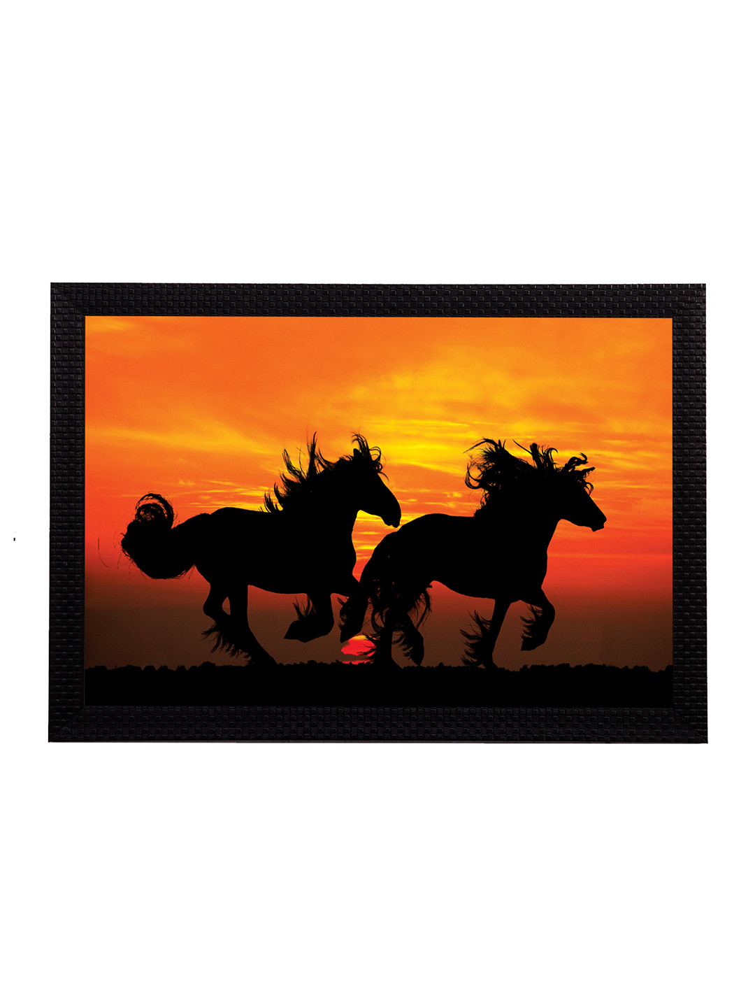 eCraftIndia Orange & Black Horses UV Wall Art