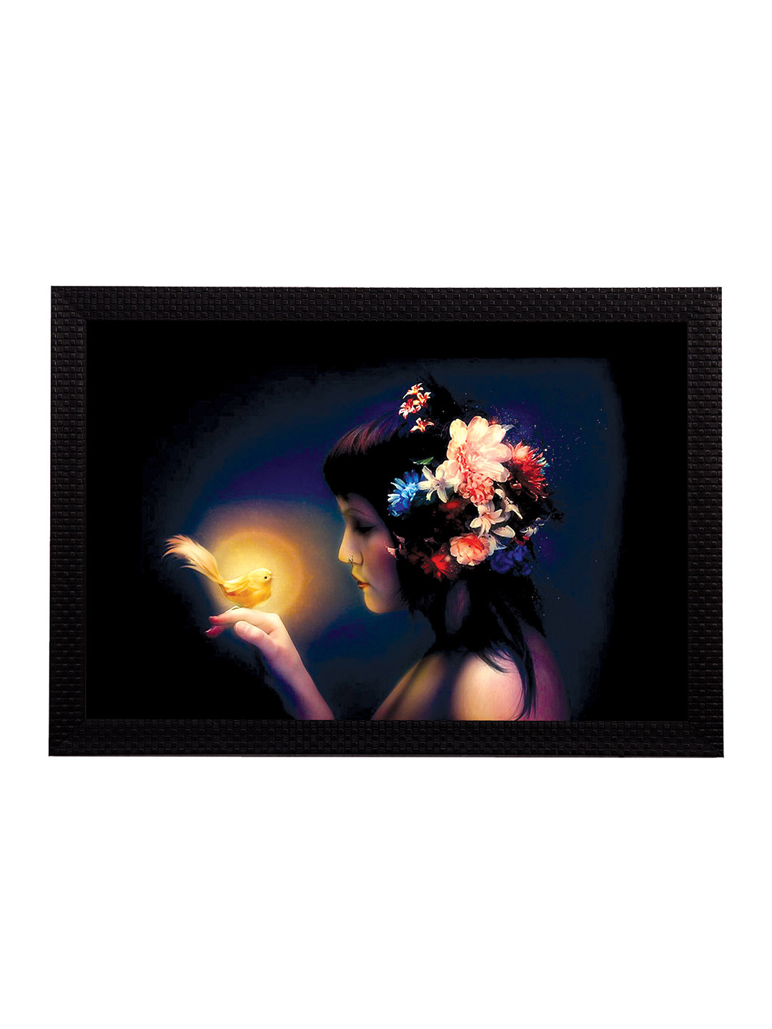 eCraftIndia Neon Lady Paper Wall Rectangle Landscape Paintings Wall Art-20 x 14In