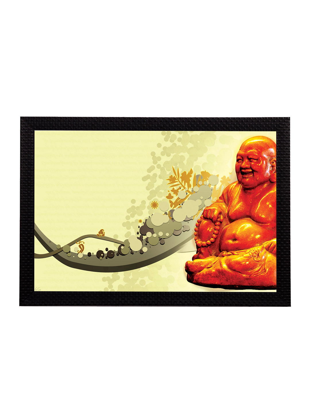 eCraftIndia Laughing Buddha Synthetic Wood Wall Rectangle Paintings Wall Art -20 x 14 In