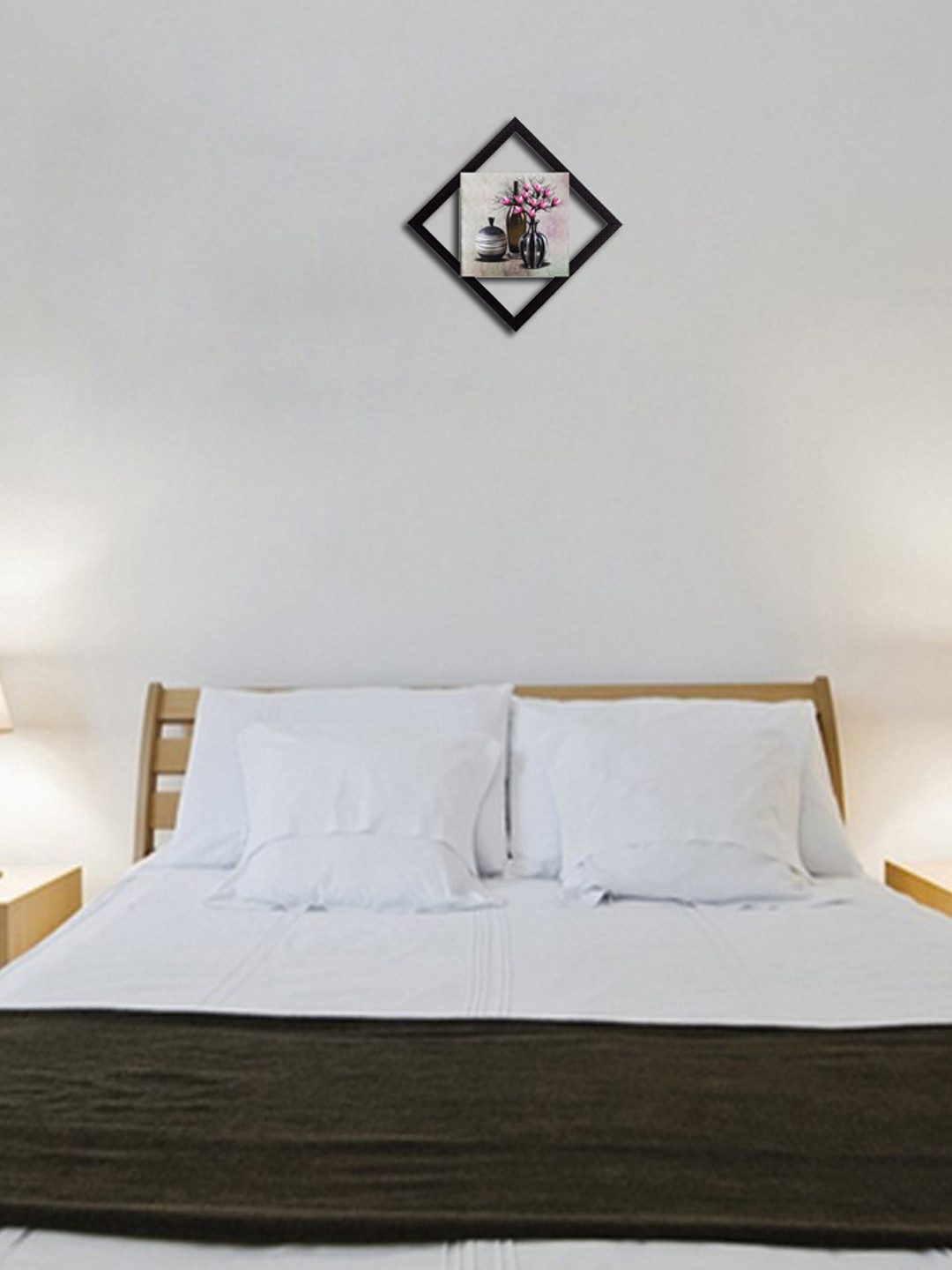 eCraftIndia Vases With Flowers Synthetic Wood Wall Square Paintings Wall Art - 12x12In