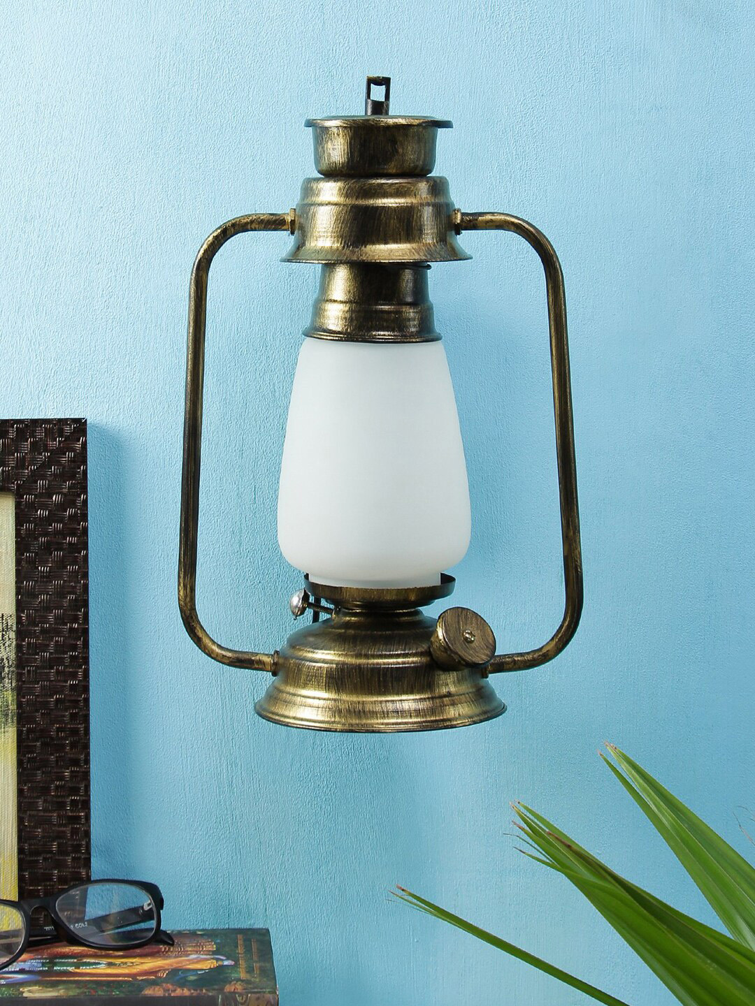 Devansh White & Black Glass Wall Mounted Lantern