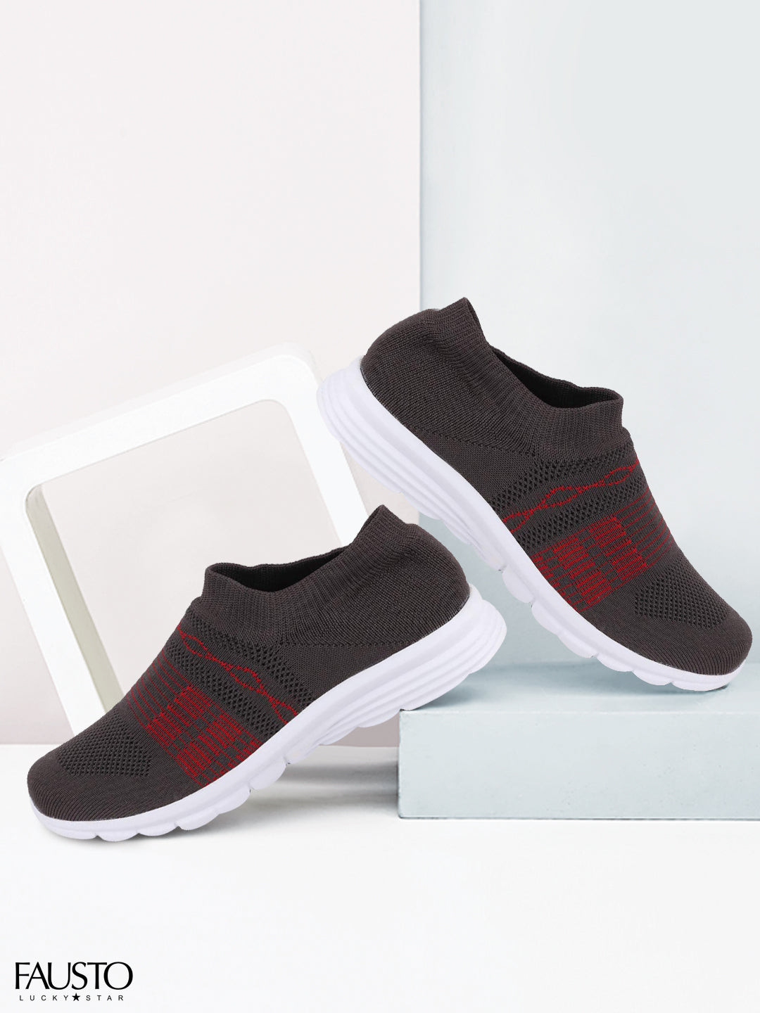 FAUSTO Men Grey Mesh Walking Non-Marking Shoes