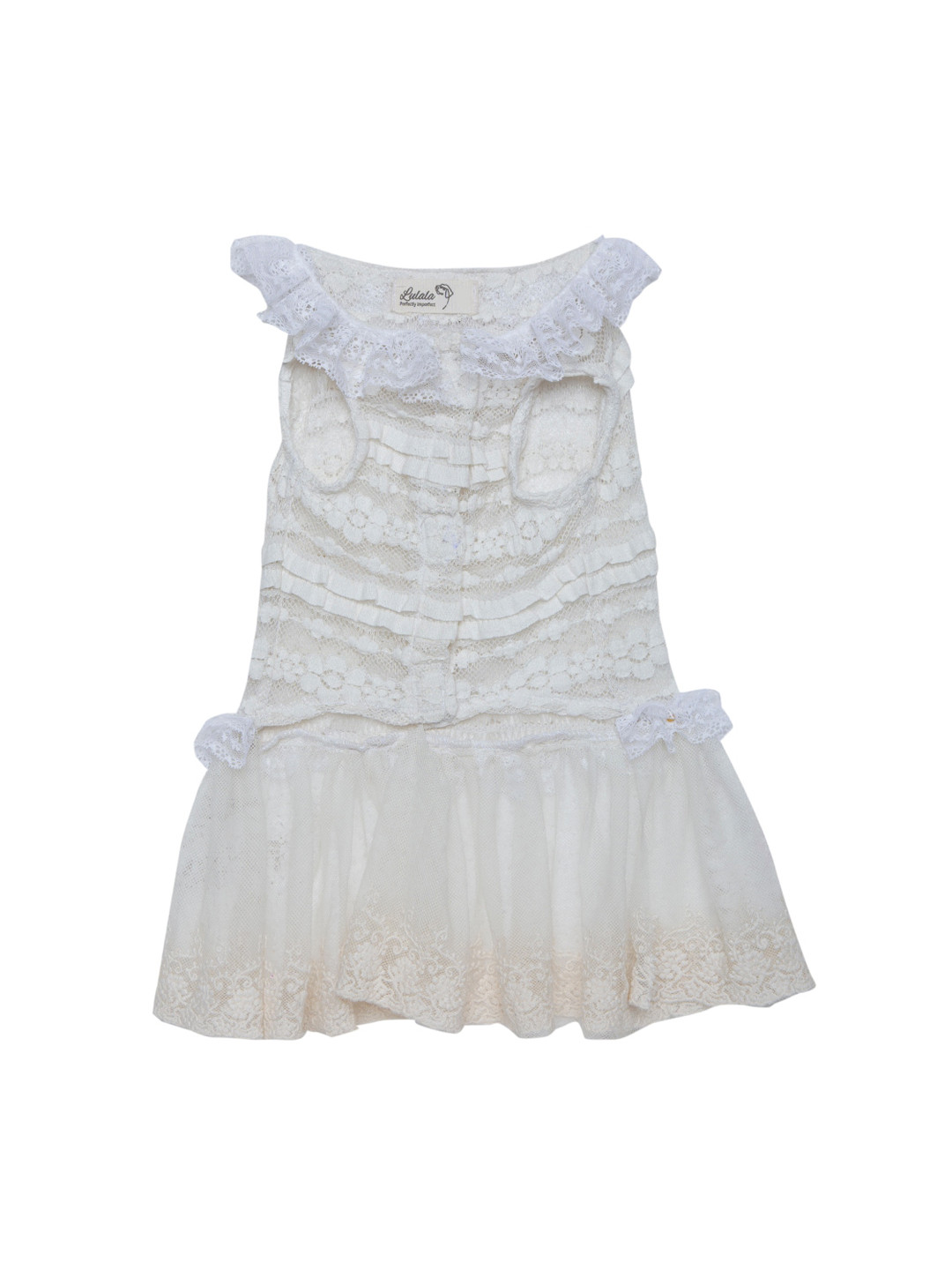Lulala Cream-Coloured Self Design Dog Frill Frock