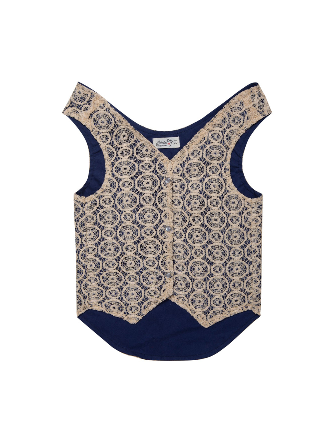 Lulala Cream-Coloured & Navy Blue Self-Design Cotton Dog Jacket