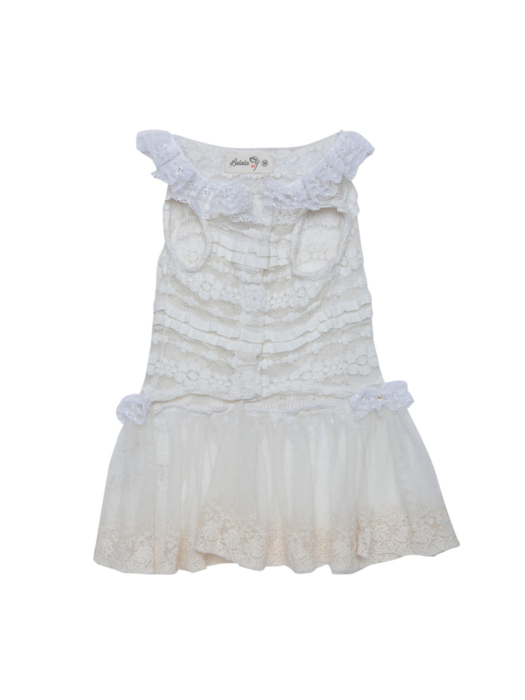 Lulala Cream-Coloured Floral Self-Design Frilled Dog Dress