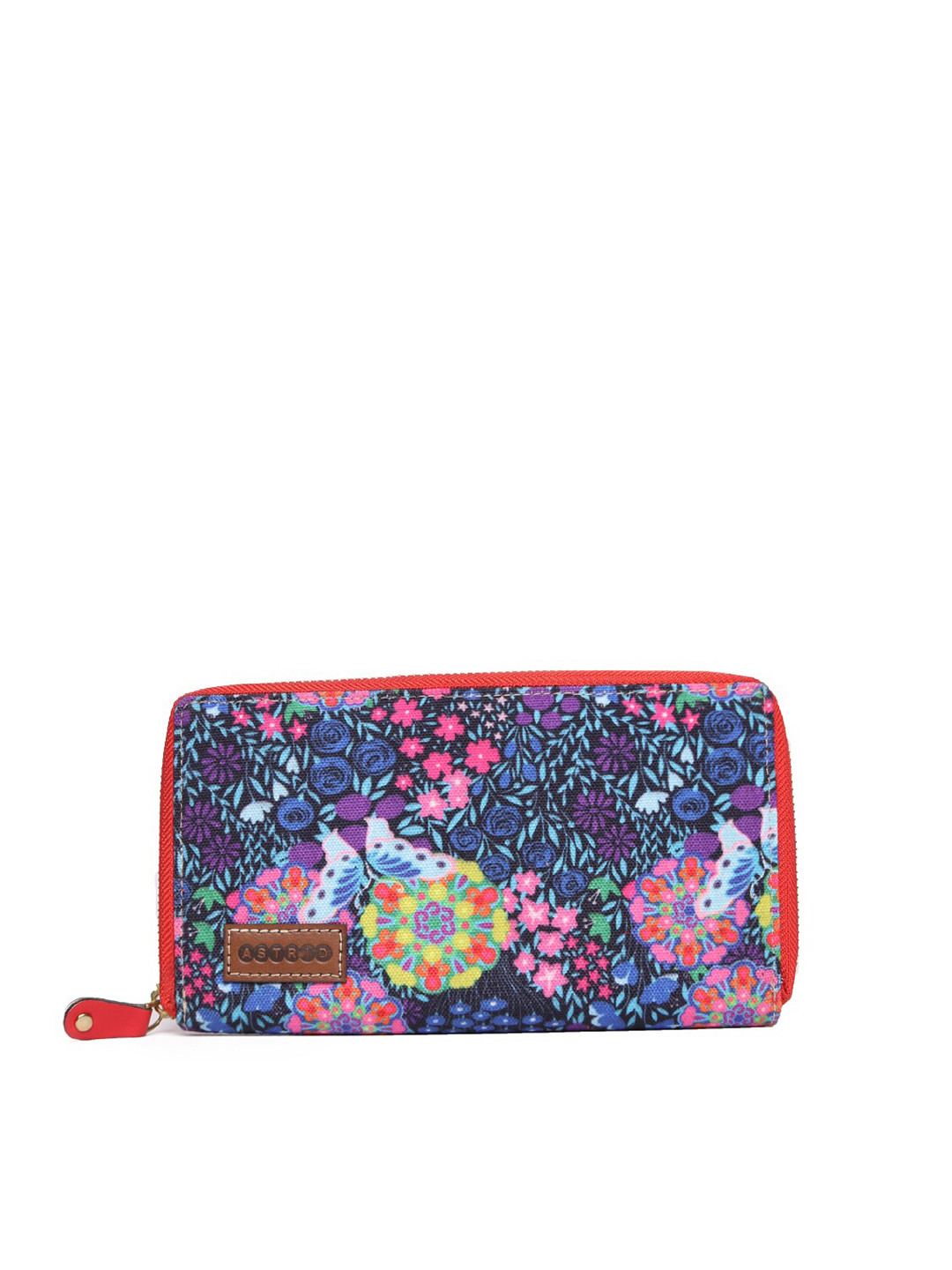 ASTRID Women Blue & Pink Floral Printed Canvas Zip Around Wallet