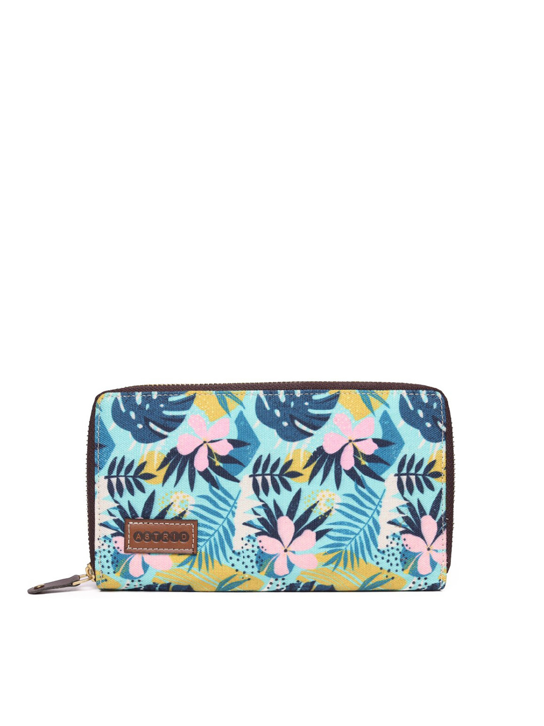 ASTRID Women Green & Blue Floral Printed Canvas Zip Around Wallet