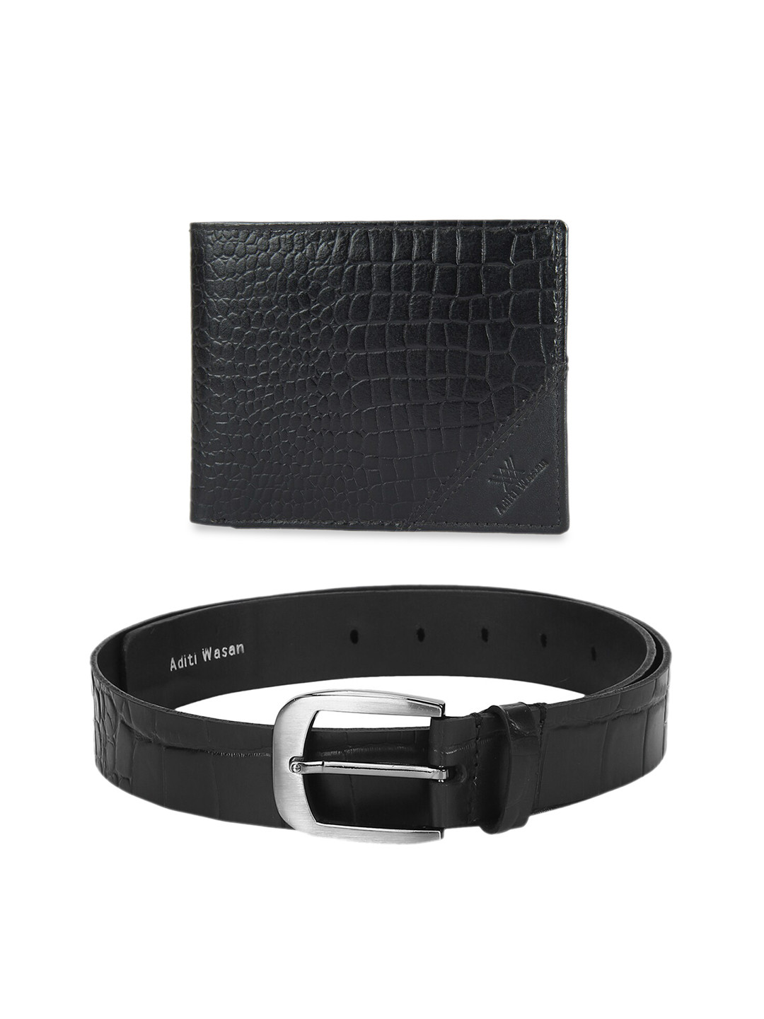 Aditi Wasan Men Black Solid Genuine Leather Accessory Gift Set