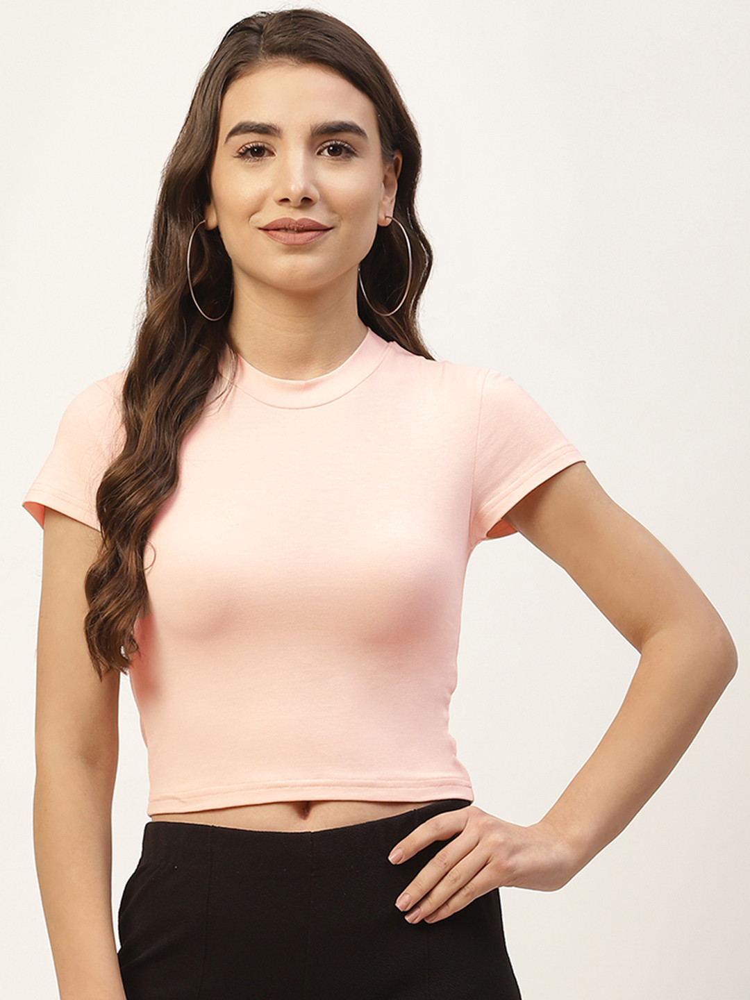 FEMEA Pink Solid Fitted Crop Top