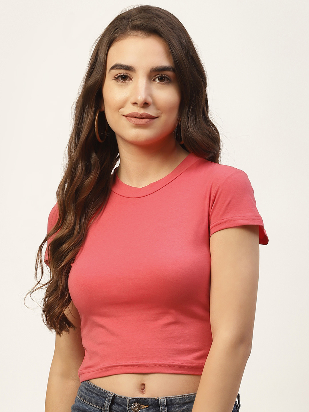 FEMEA Pink Solid Fitted Crop Top