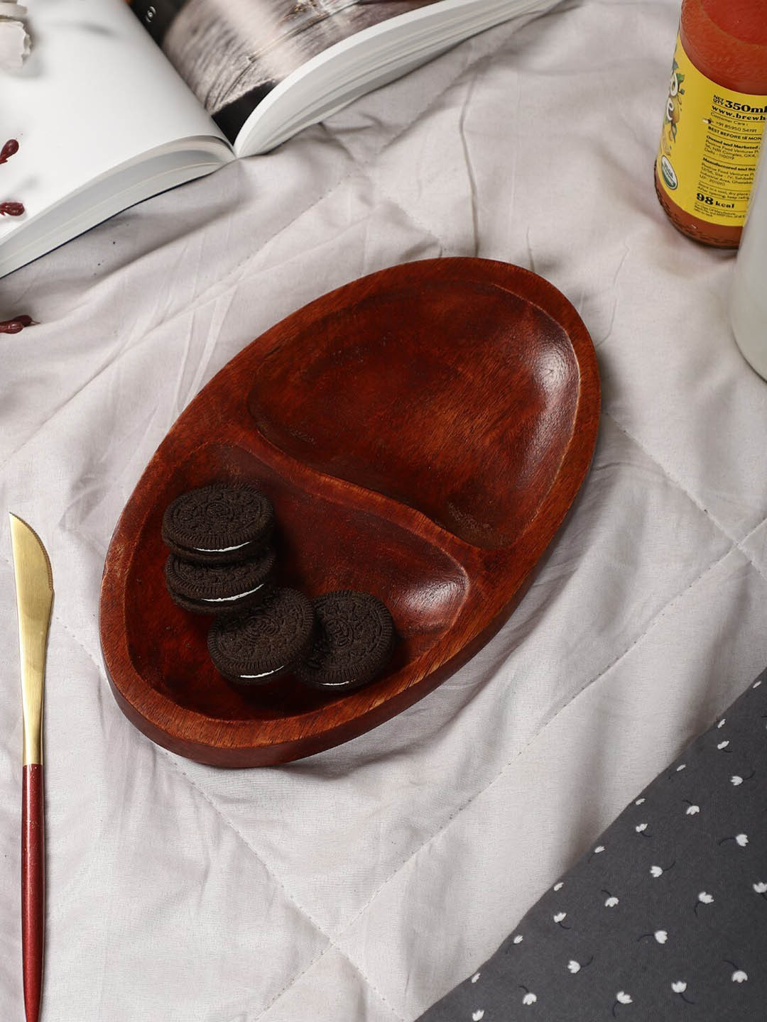The Decor Mart Brown Wooden Platter With Partition
