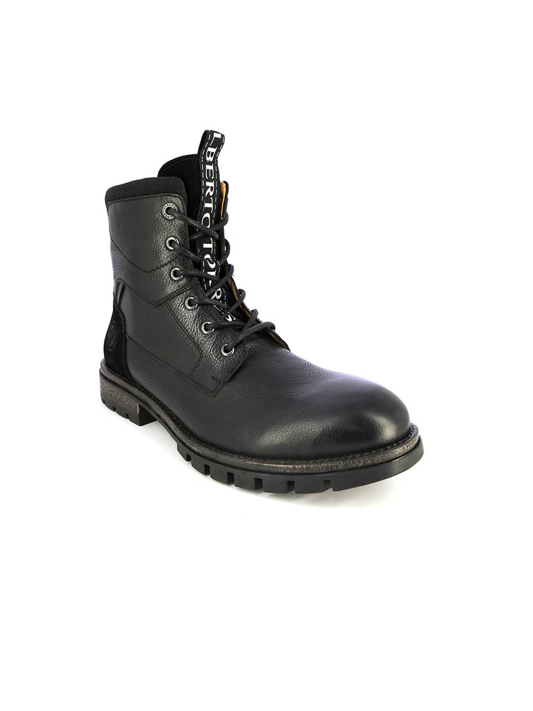 Alberto Torresi Men Black Leather High-Top Flat Boots