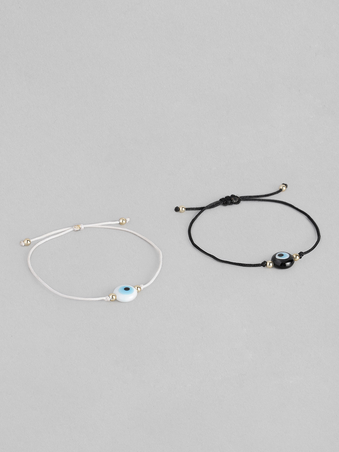 EL REGALO Unisex Pack of 2 White & Black Charm Evil Eye Bracelet
