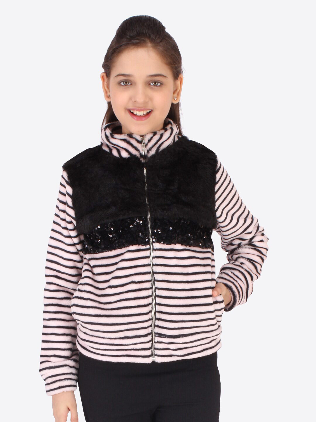 CUTECUMBER Girls Pink Striped Sweatshirt
