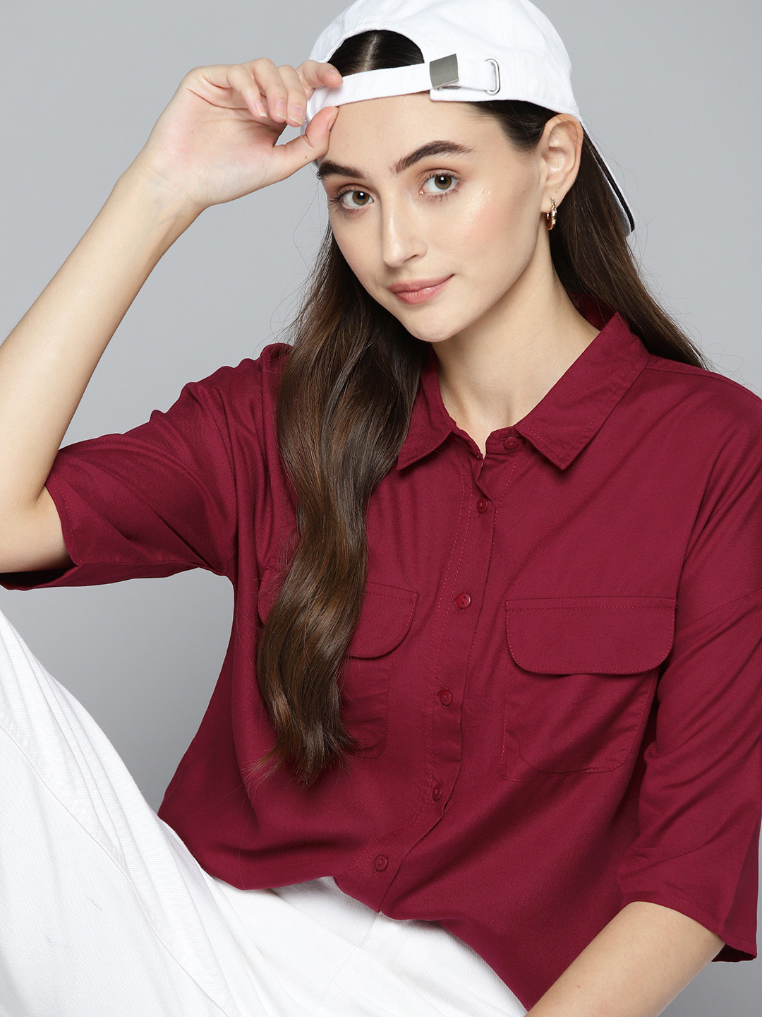 Harvard Women Maroon Solid Casual Shirt