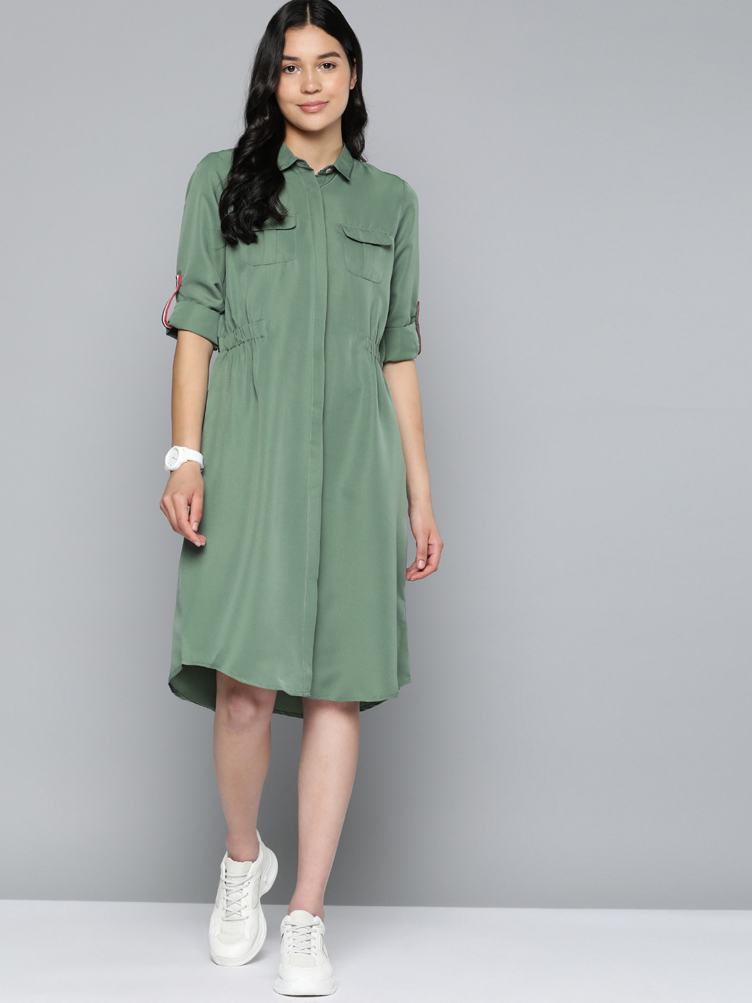 Harvard Solid Shirt Midi Dress