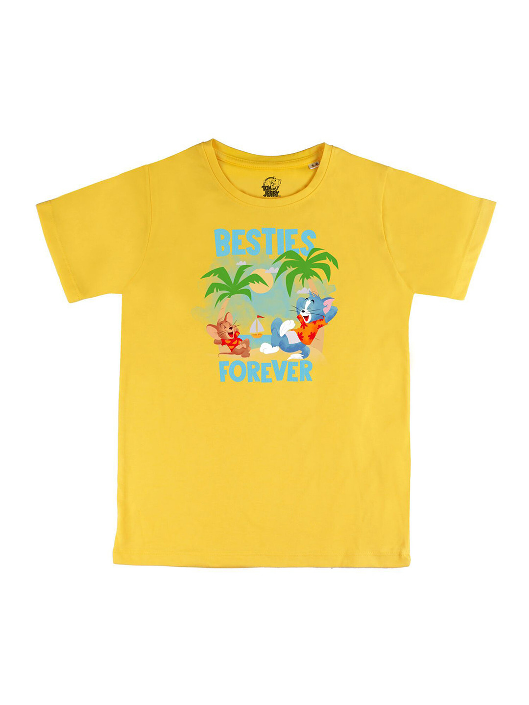 Tom & Jerry by Wear Your Mind Boys Yellow High Neck Indigo T-shirt