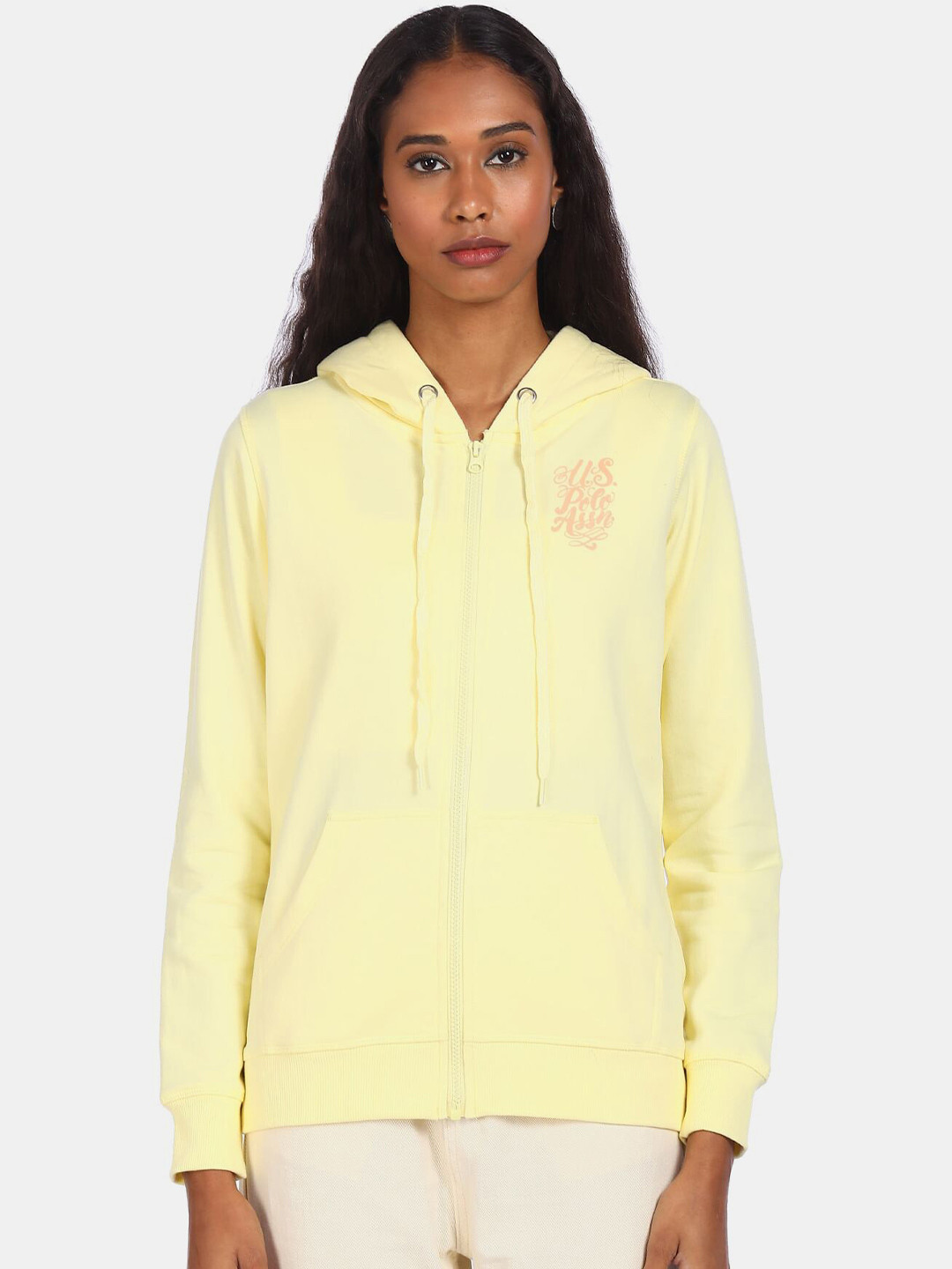U S Polo Assn Women Yellow Front Open Sweatshirt