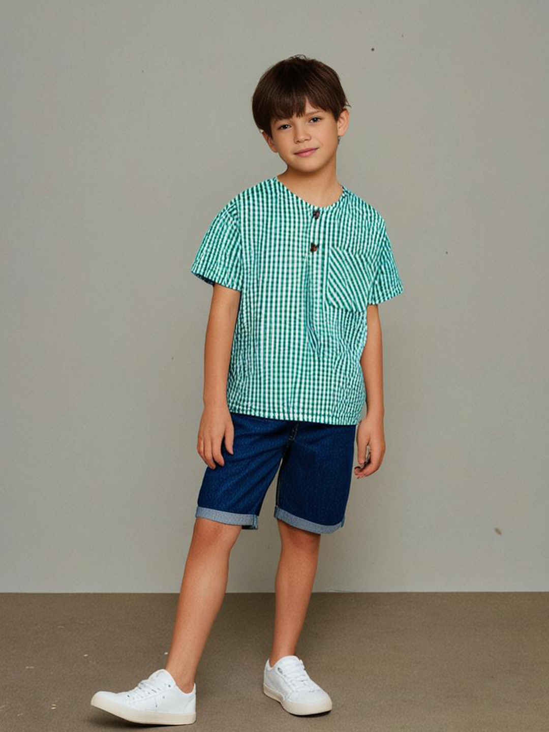 Cherry Crumble Boys Green Gingham Checks Checked Casual Shirt