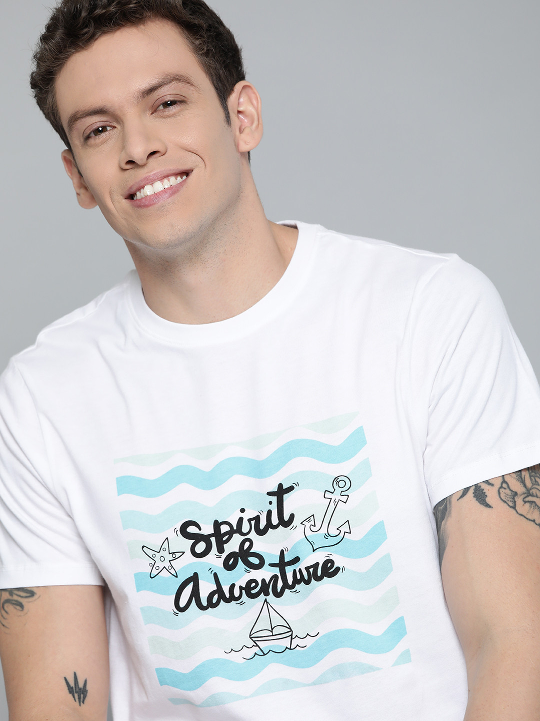 Mast & Harbour Men White Cotton Printed T-shirt